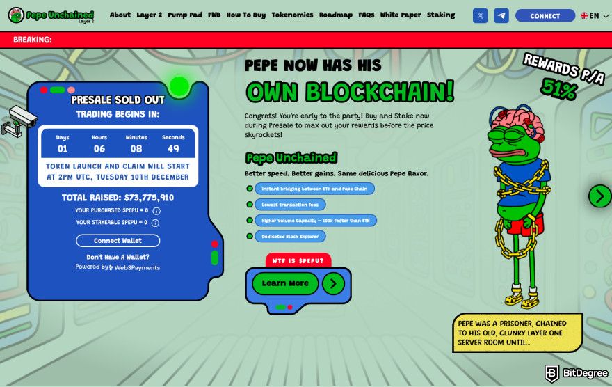 Meme coins that will explode: a screenshot of the $PIPU's landing page.