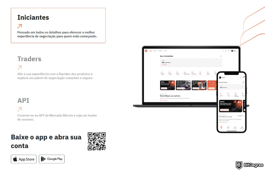 Mercado Bitcoin review: mobile and web app interfaces.