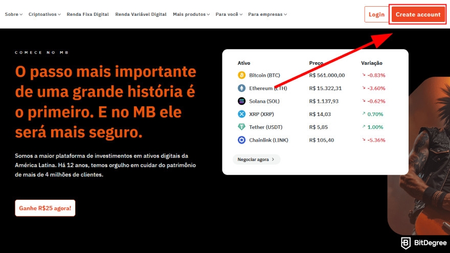 Mercado Bitcoin review: click create account.