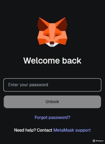 MetaMask review: the login page on MetaMask's Chrome extension.