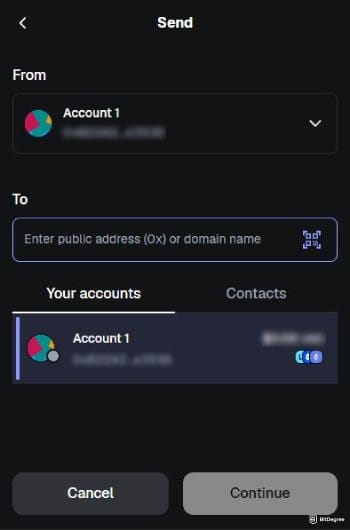 MetaMask review: the send crypto page on MetaMask's Chrome extension.