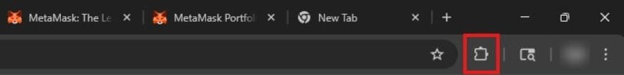 MetaMask review: the Extensions button on Chrome browser.