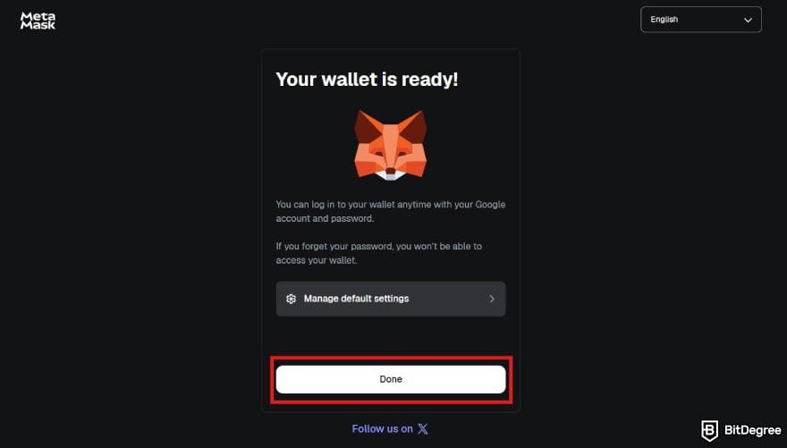 MetaMask review: the page informing you that your MetaMask wallet is ready.