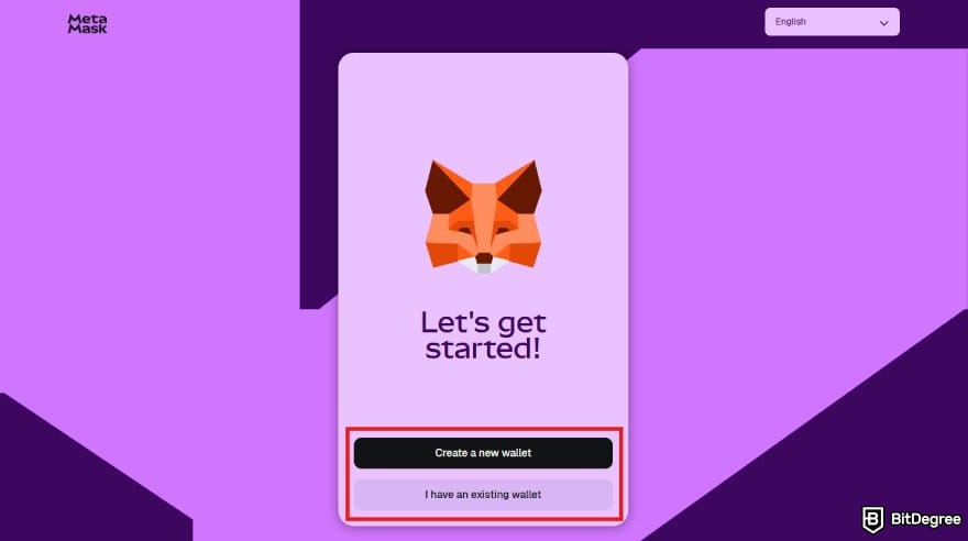 MetaMask review: the option to create a new wallet or recover the existing one for MetaMask.