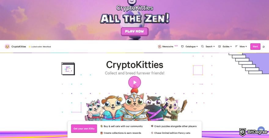 MetaMask review: CryptoKitties homepage.