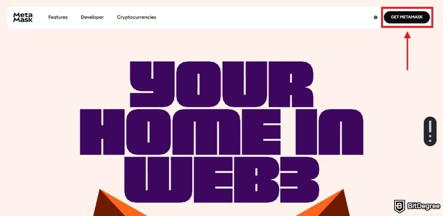 MetaMask review: MetaMask homepage with the Get MetaMask button highlighted.