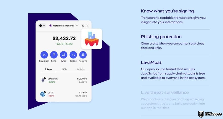 MetaMask review: MetaMask core security features.