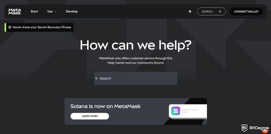 MetaMask review: MetaMask support page.