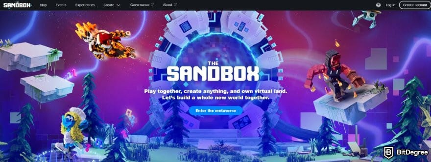 MetaMask review: The Sandbox homepage.