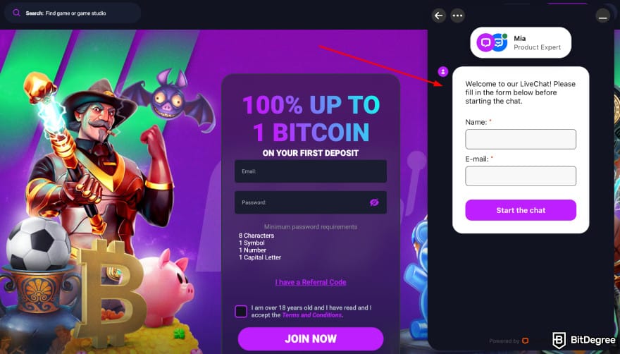 Metaspins review: Metaspins homepage showing live chat. Metaspins review: Metaspins homepage showing live chat.