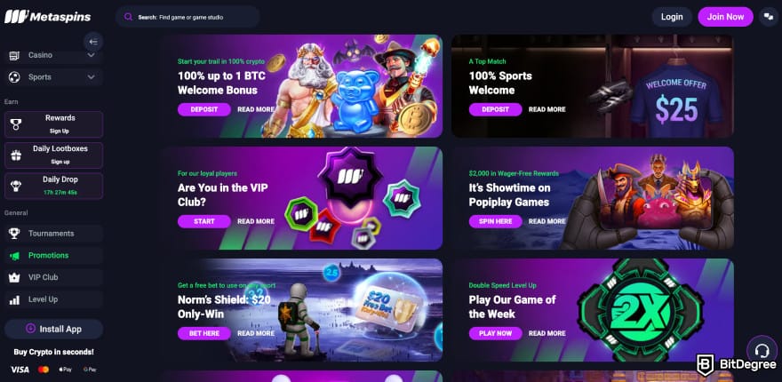 Metaspins review: Metaspins promotions page. Metaspins review: Metaspins promotions page.