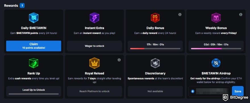 MetaWin Casino review: the MetaMax rewards on MetaWin.