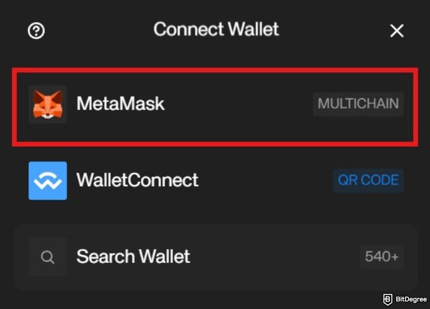 MetaWin Casino review: the connect wallet option on MetaWin.