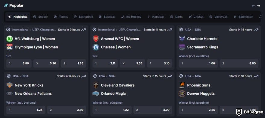MetaWin Casino review: the sports betting markets on MetaWin.