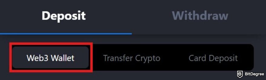 MetaWin Casino review: MetaWin's cashier interface with the Web3 Wallet option highlighted.