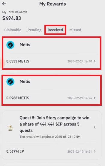 Metis airdrop: METIS tokens received.