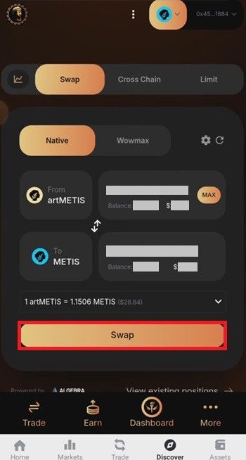 Metis airdrop: swapping METIS on Hercules.