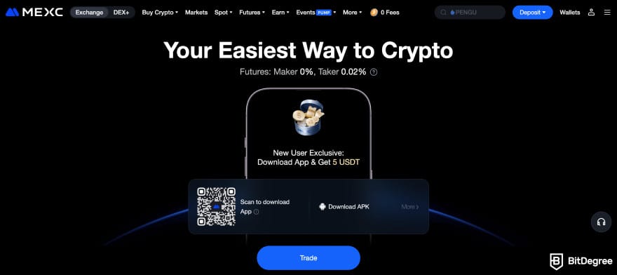 MEXC copy trading: MEXC website homepage.