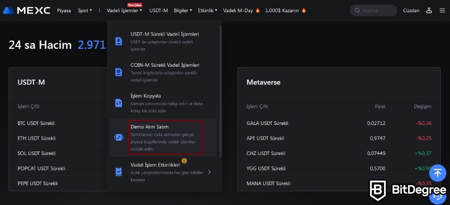 MEXC Güvenilir mi: Demo giriş.