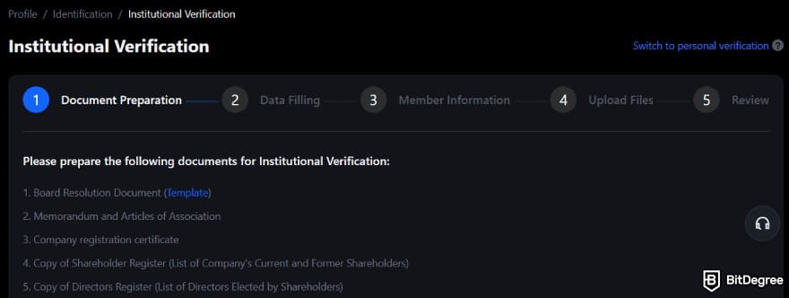 MEXC KYC: documents required for MEXC institutional verification.