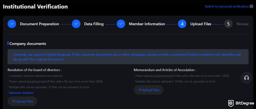 MEXC KYC: files submission for institutional KYC on MEXC.