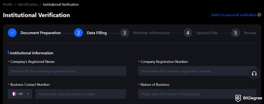 MEXC KYC: institution data submission for MEXC KYC verification.
