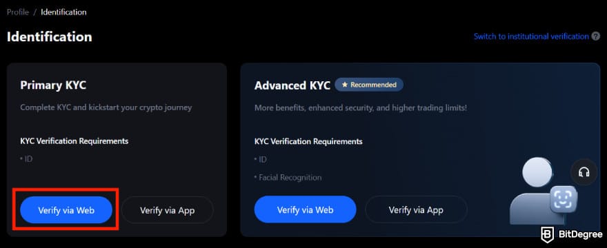 MEXC KYC: MEXC primary KYC option.