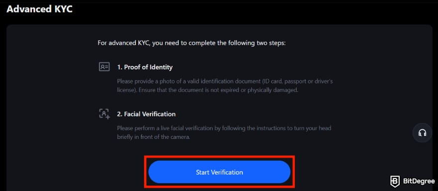 MEXC KYC: MEXC [Start Verification] button.
