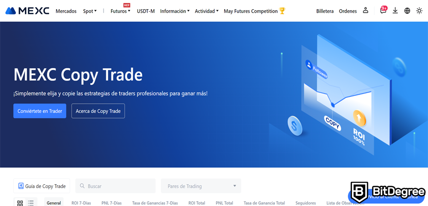 MEXC Opiniones: Funcionalidad Copy-Trading.