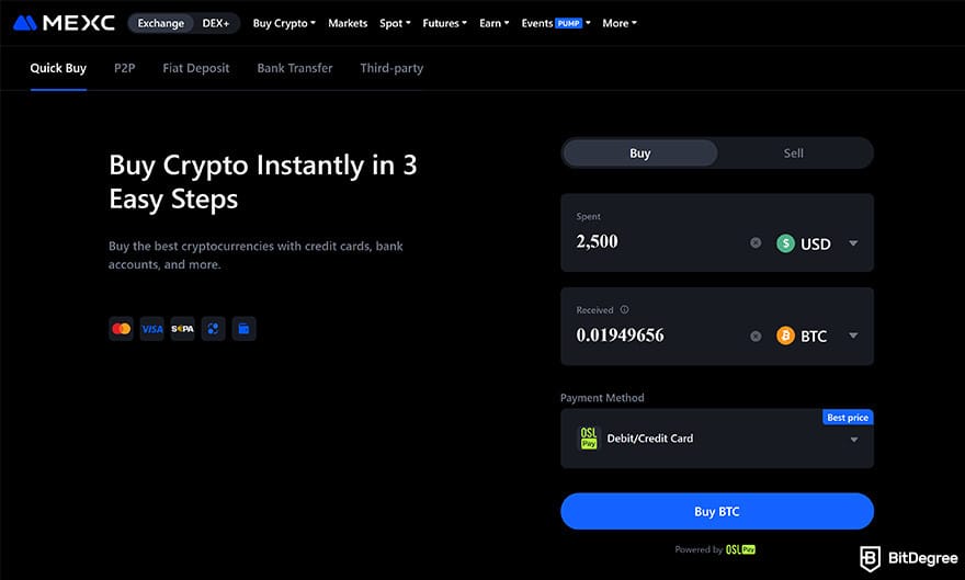 MEXC review: buy crypto instantly on MEXC.
