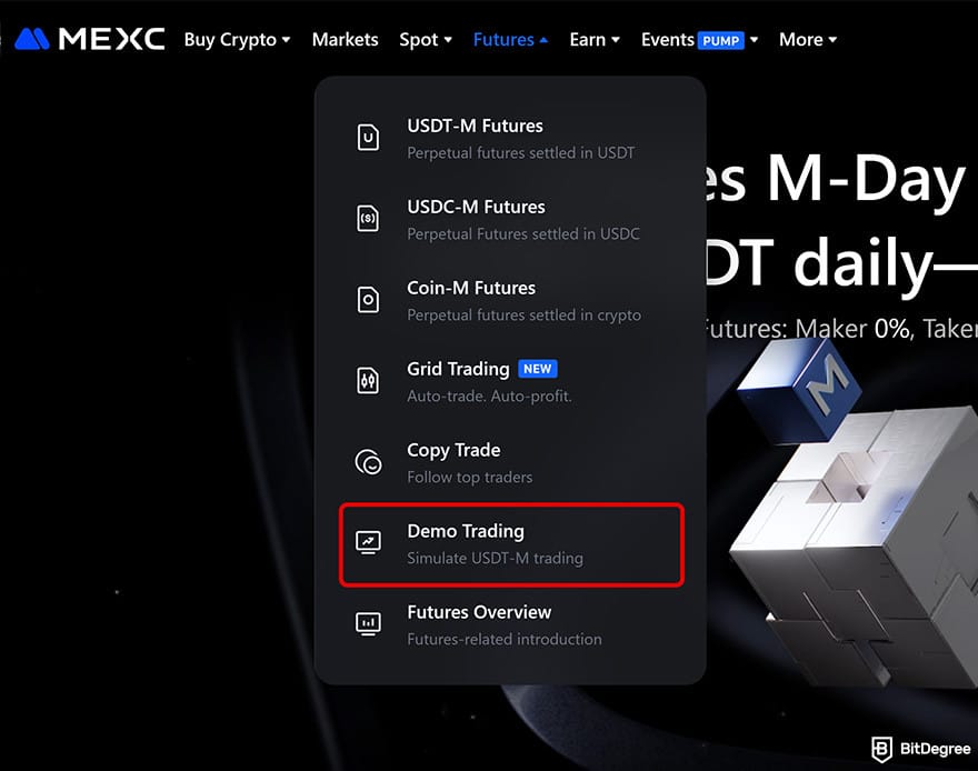 MEXC review: futures demo trading.