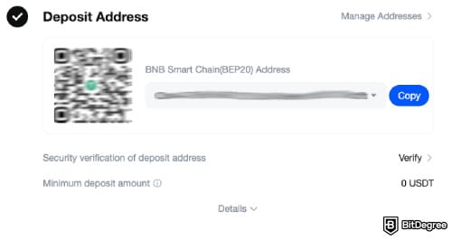 MEXC review: the deposit address.