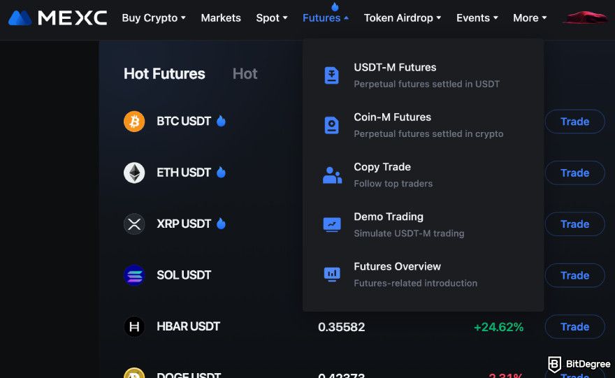 MEXC review: futures demo accounts.