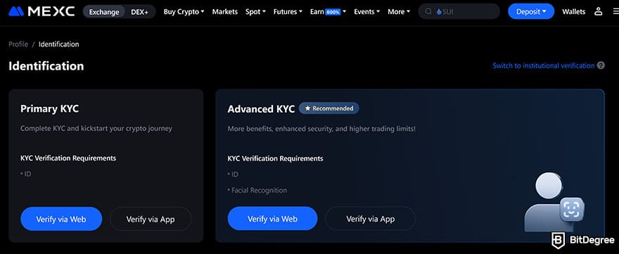 MEXC review: KYC.