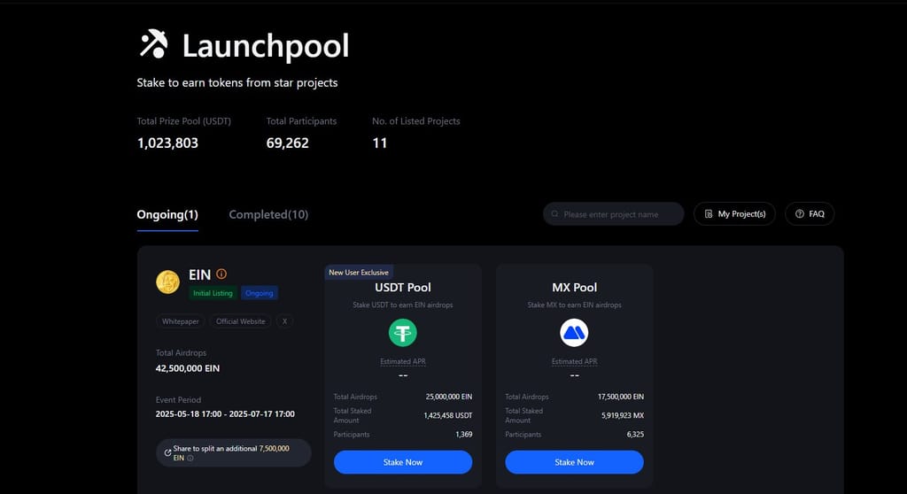 MEXC staking: MEXC's Launchpool page.