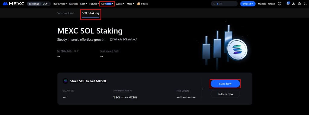 MEXC staking: the flow of SOL staking on MEXC.
