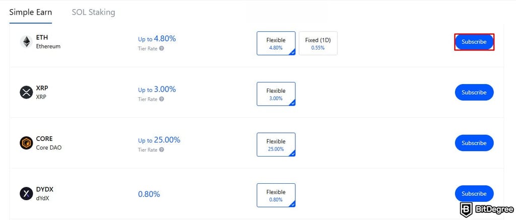 MEXC staking: subscribing ETH on MEXC Earn.