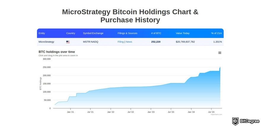 microstrategy-leads-with-20-billion-in-bitcoin-achieving-over-100-roi: a preview of Microstrategy Bitcoin Holdings Chart and Purchase History.