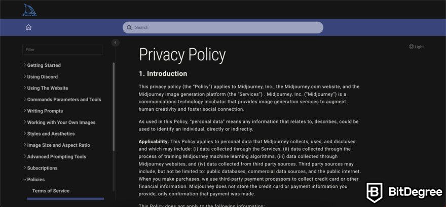 Midjourney review: privacy policy.