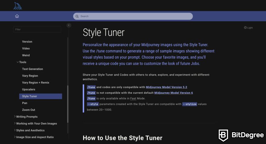 Midjourney review: article about style tuner.