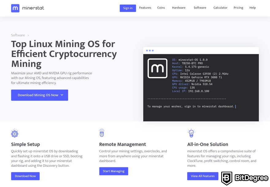 Minerstat review: a preview of the Minerstat OS page.
