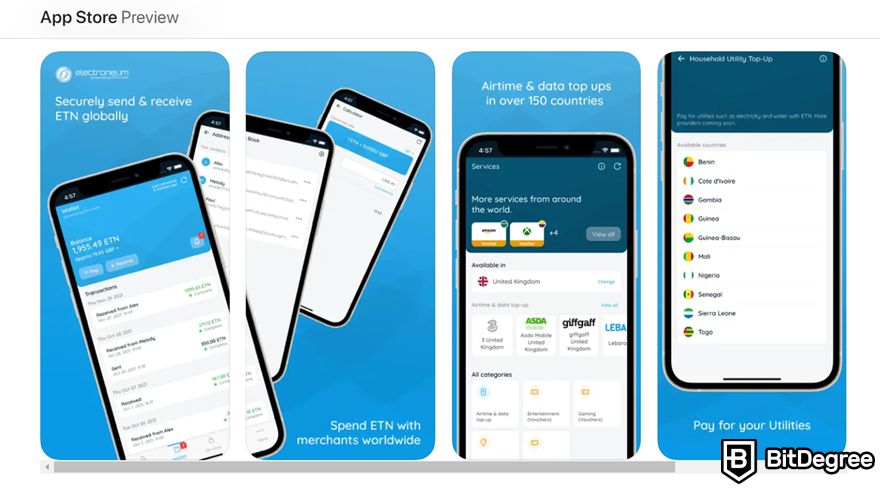 Đào tiền ảo trên điện thoại: Electroneum trên App Store.