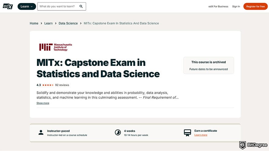 MIT data science certificate: capstone exam.