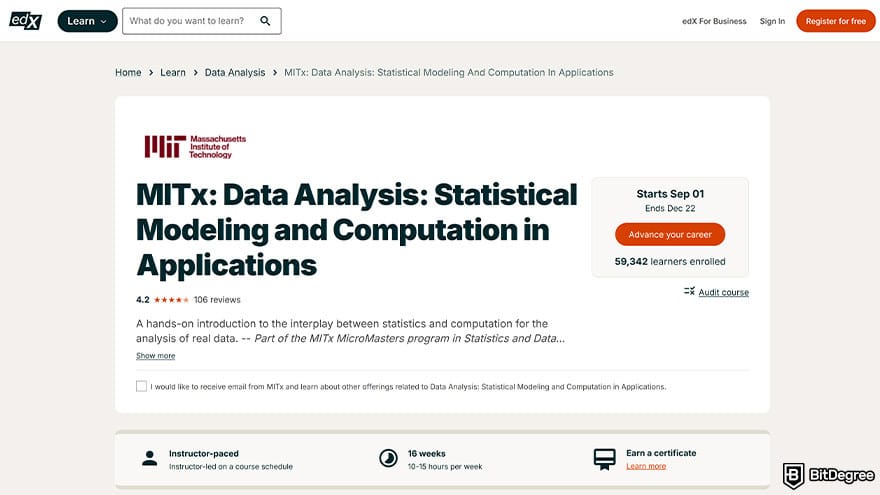 MIT data science certificate: statistical modeling and computation in applications.