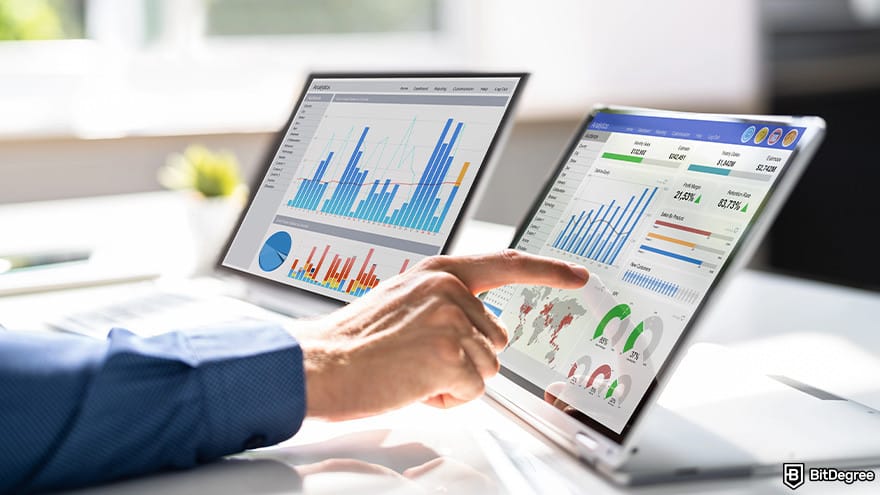 MIT data science certificate: data analyst using computer.