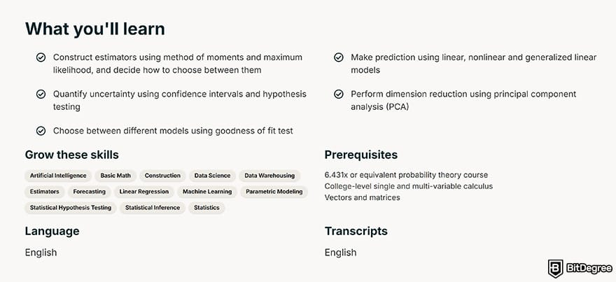 MIT data science certificate: what you will learn on fundamentas of statistics.
