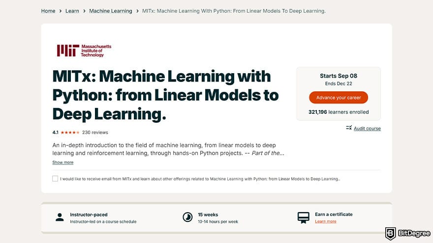 MIT data science certificate: MIT course on machine learning with python.