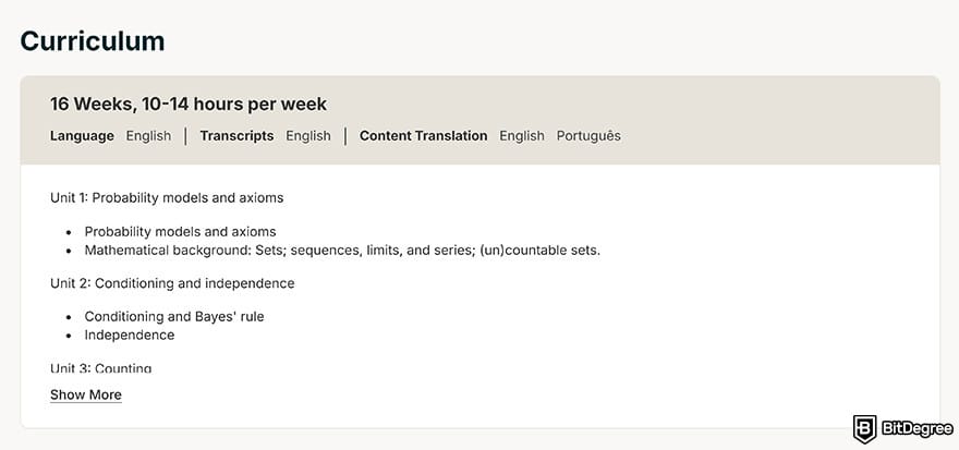 MIT data science certificate: probability curriculum.