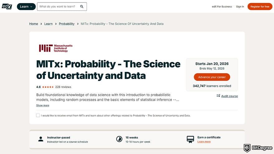 MIT data science certificate: probability, the science of uncertainty and data.