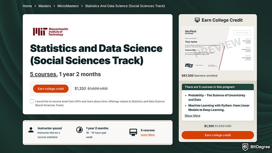 MIT data science certificate: MIT statistics and data science program.